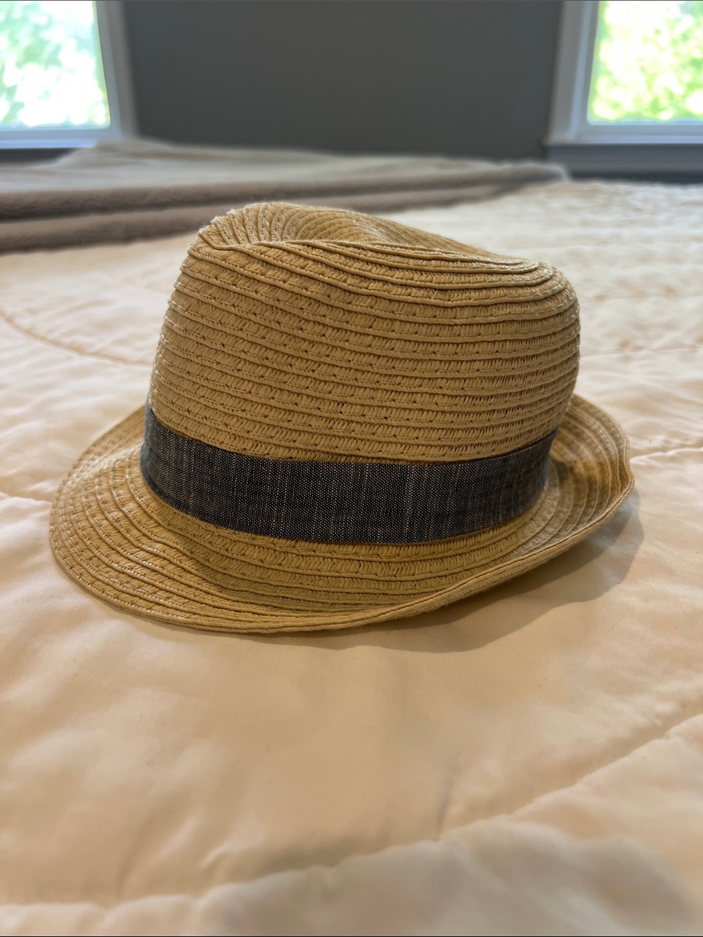 Kids Straw Fedora Hat with Denim Band - 12 months